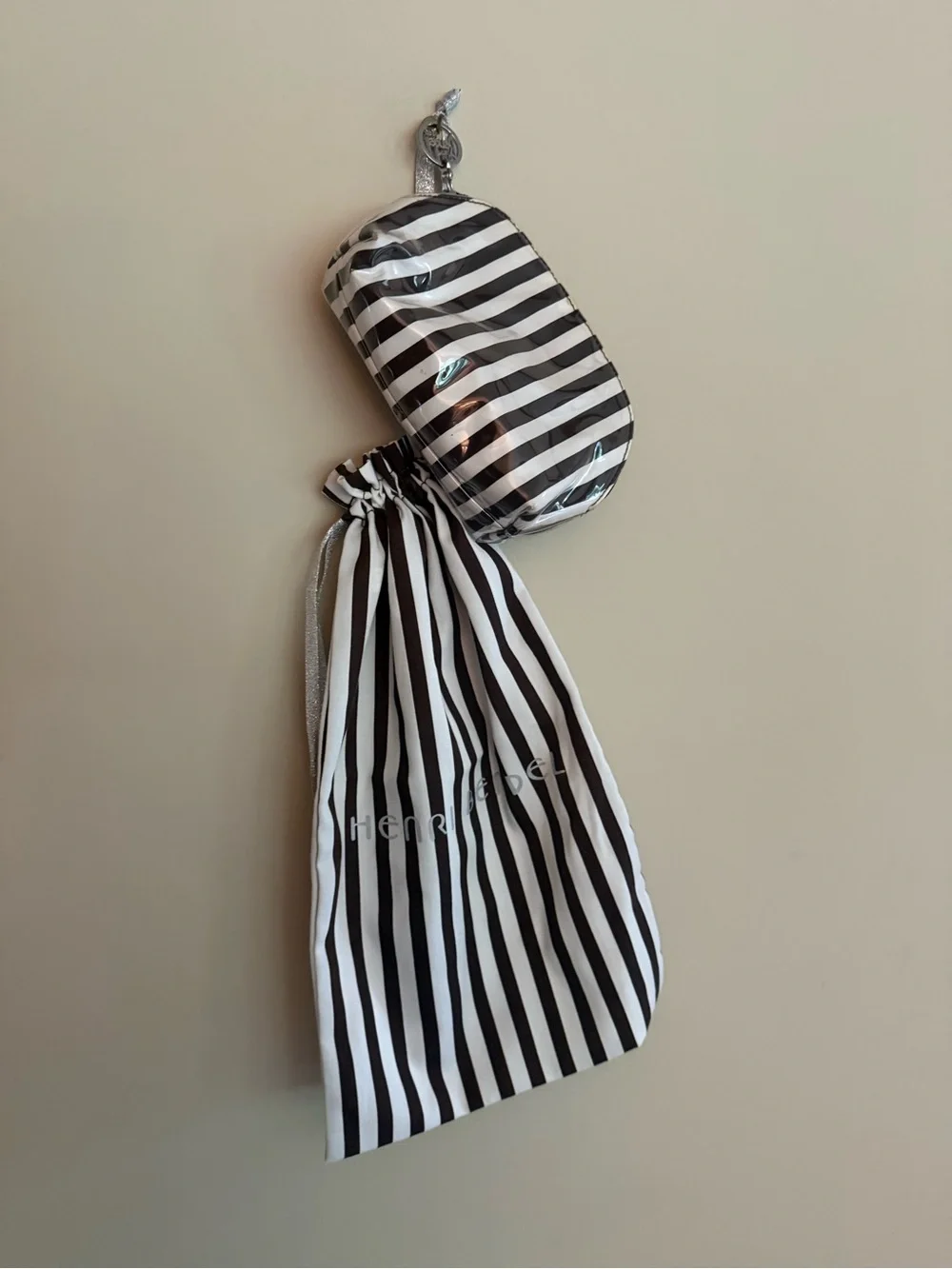 Henri Bendel Striped Black & White Women's Drawstring Bag and Pouch